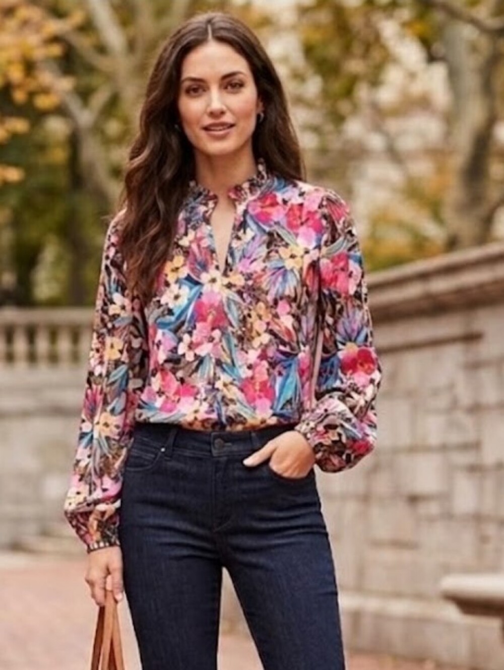 THML Pink Multi Floral Tie-Neck Blouse